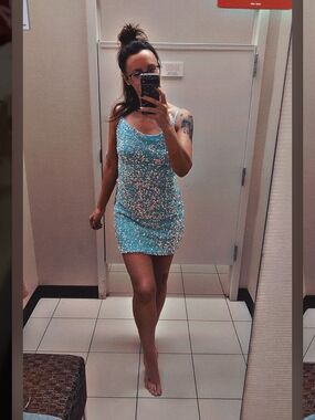 Sequined Blue Bodycon Mini Dress